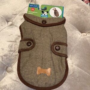 XS dog coat in herringbone fabric with fleece